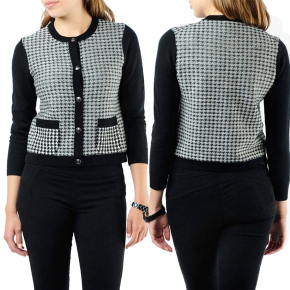 JUICY COUTURE HOUNDSTOOTH POCKET CARDIGAN SWEATER - Picture 1 of 6